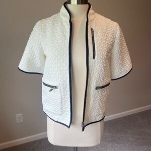 White Quilted Women's Jacket with Blue Trim